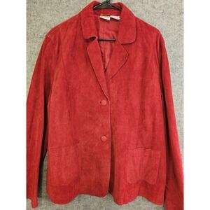 Newport News Jeanology Womens 20 Suede Leather Jacket Blazer Red Lined 2 Buttons